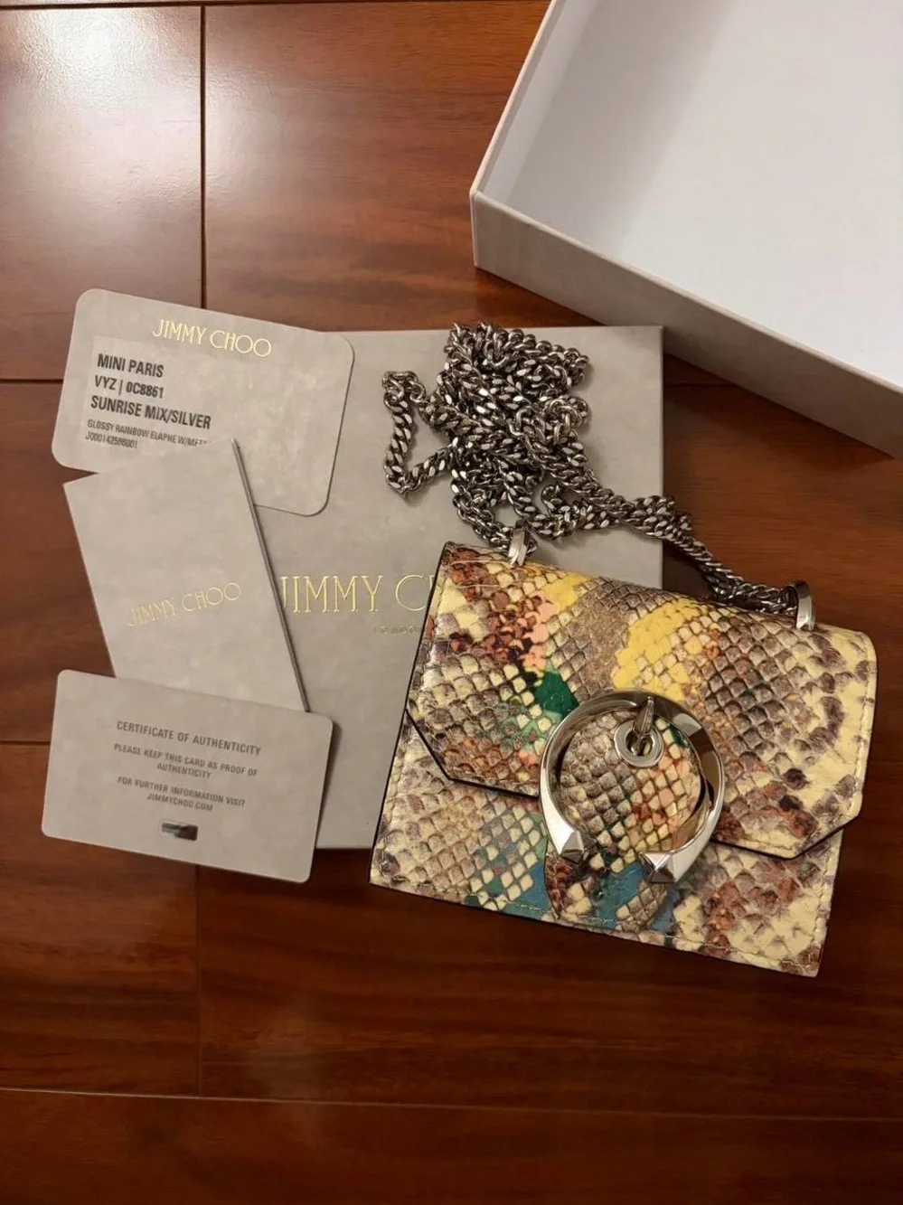 Jimmy Choo Multicolor Snakeskin Shoulder Bag with Silver Ring